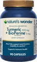 Nature's Wonder Turmeric Supplement with BioPerine - Complexe Turcuma d'absorption améliorée 500mg avec BioPerine 5mg pour la fonction conjointe, la mobilité et le confort, 90 Capsules curcuma végétariennes