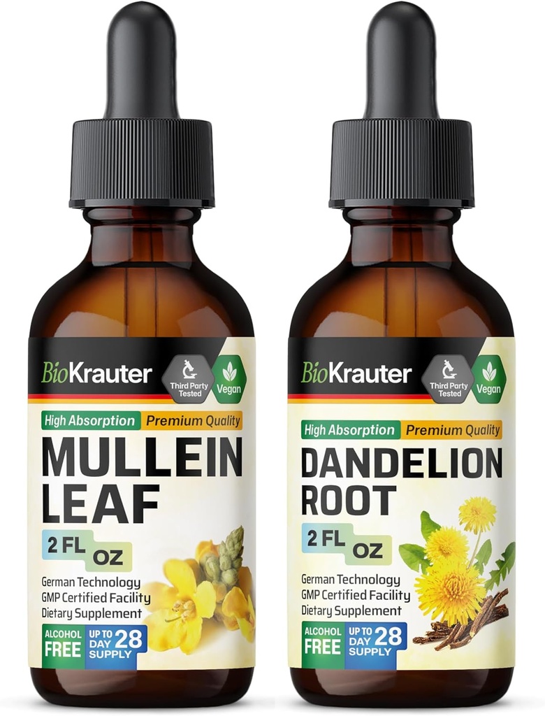 BIO KRAUTER Mullein Teinture 2 Fl. Oz. & Dandelion Teinture 2 Fl. Oz.