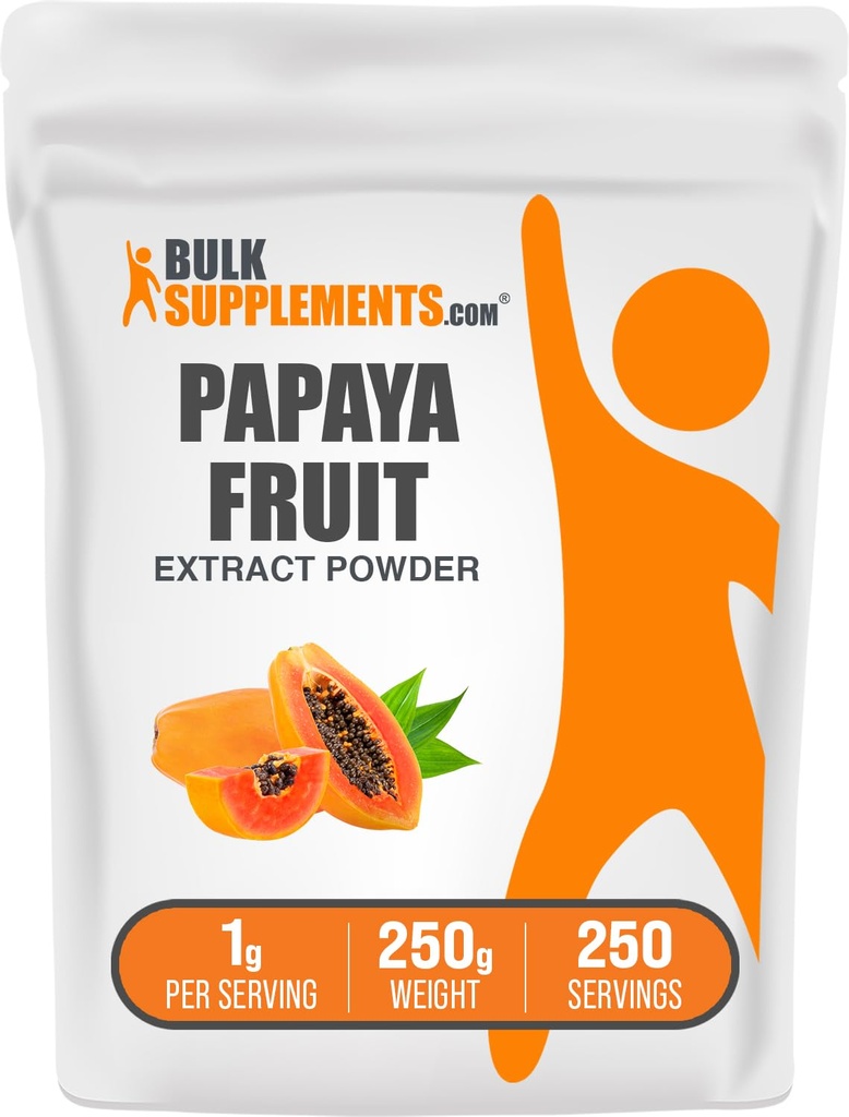 BulkSupplements.com Poudre d'extrait de fruits de papaye - Extrait de papaye, pour support digestif - Sans gluten, 1g par portion, 250g (8,8 oz) (paquet de 1)