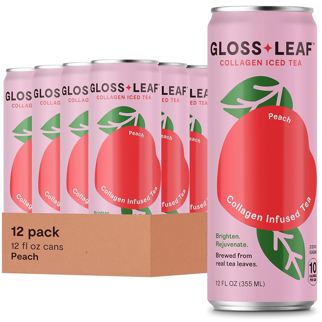 Thé glacé de collagène (Zero-Sugar, Peach): Thé noir brassé avec des peptides de collagène Protéines et vitamine C, Beauté et Anti-Age, 12 Fl Oz, 12 Pack