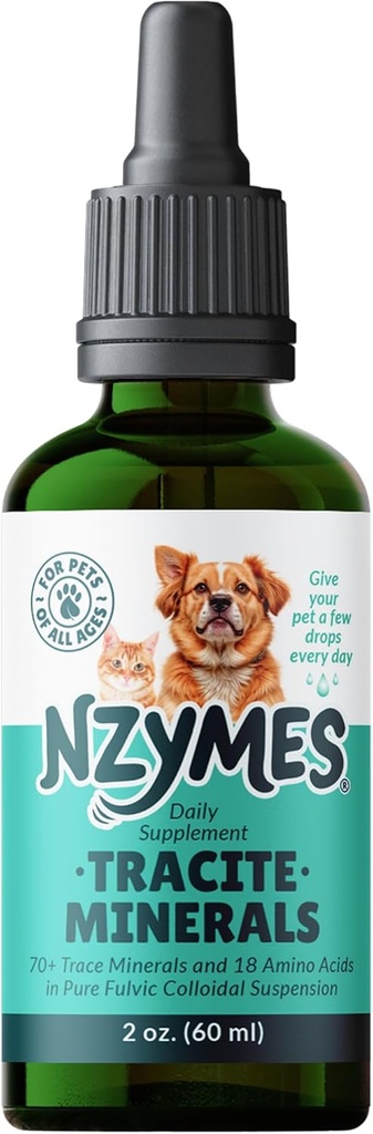 Nzymes® Tracite Minéraux pour animaux domestiques - Acides fulviques, acides humiques et traces minérales à base de fer et acides aminés pour l'énergie ATP et la santé digestive - Fabriqué aux États-Unis