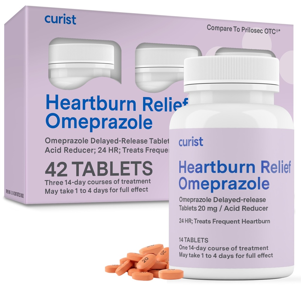 Comprimés Curist Omeprazole 20mg - 42 Comprimés de comptage à libération différée - Acid Reflux Medicine for Heartburn Relief