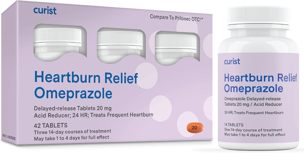 Comprimés Curist Omeprazole 20mg - 42 Comprimés de comptage à libération différée - Acid Reflux Medicine for Heartburn Relief