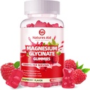 Glycinat de magnésium Gommies 1000mg - Supplément de potassium de magnésium sans sucre avec vitamine D, B6, CoQ10 pour l'humeur calme et le sommeil - 90 Gommies de framboise.