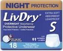 LivDry Adulte S Incontinence Sous-vêtements, Absorbance de confort nuit, Protection contre les fuites, Petit, 18-Pack