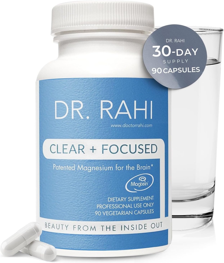Magnesium L-Threonate Capsules - Made in USA 90 Capsules - Patented Formula for Brain Support, Memory, and Focus - Non-GMO, Gentle Magnesium Supplement for Adults - Clear and Focused by Dr. Rahi