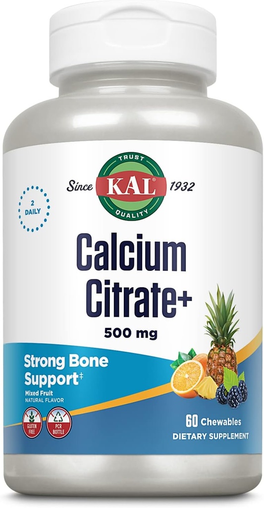 KAL Citrate de calcium Supplément de fruits mélangés à croustillant, 60 Nombre