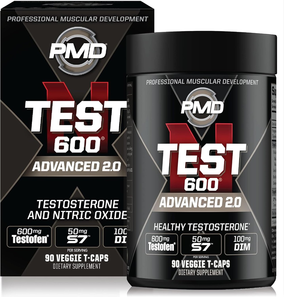 PMD Sports N-Test 600 Booster avancé d'oxyde nitrique pour les hommes - avec testofen cliniquement étudié - Lean muscles et gains de force avec la suppression des œstrogènes (90 Veggie - Caps)