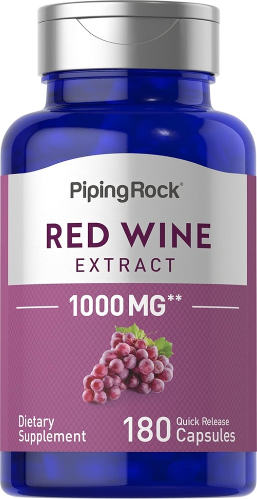 Capsules d'extrait de vin rouge de Rock à pipe 1000mg de 180 Count, supplément sans gluten