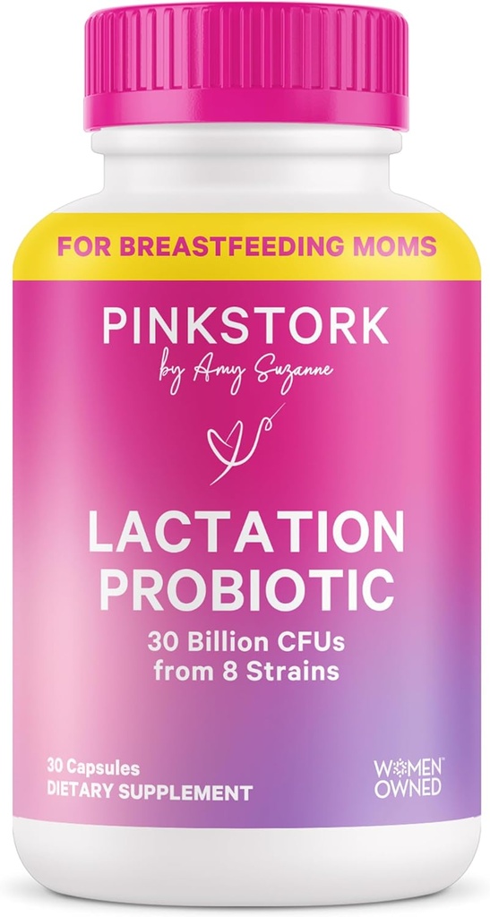Pink Stork Allaitement Probiotique - 30 milliards d'UFC Multi souche Probiotiques postnatals pour les femmes qui allaitent - Soutien lait maternel et santé de la poitrine, essentiels postpartum, 30 capsules