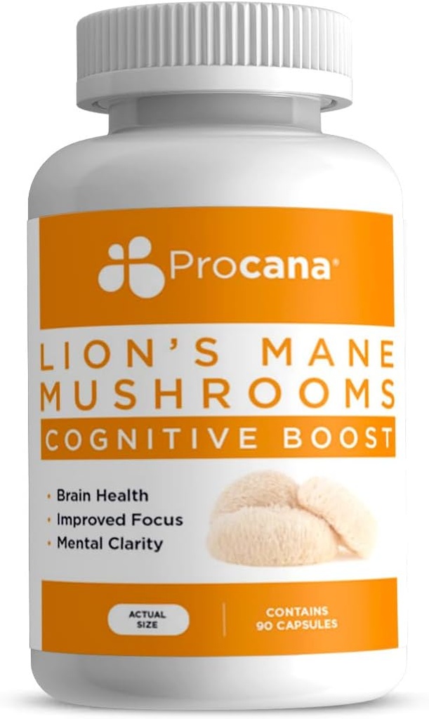 Capsules de champignons Lions Mane (Extra Strength 1 500mg/serveur) pour la santé cérébrale, la clarté mentale, la mémoire et le focus. 45 000mg par bouteille 90ct
