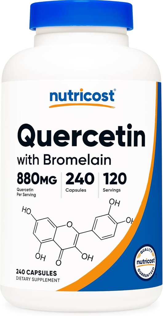 Nutricost Quercetin 880mg, 240 Vegetarian Capsules with Bromelain (165mg) - 120 Servings (440mg Quercetin Per Cap) - Gluten Free, Non-GMO