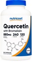 Nutricost Quercetin 880mg, 240 Capsules végétariennes avec Bromelain (165mg) - 120 portions (440mg Quercetin par capsule) - Sans gluten, sans OGM