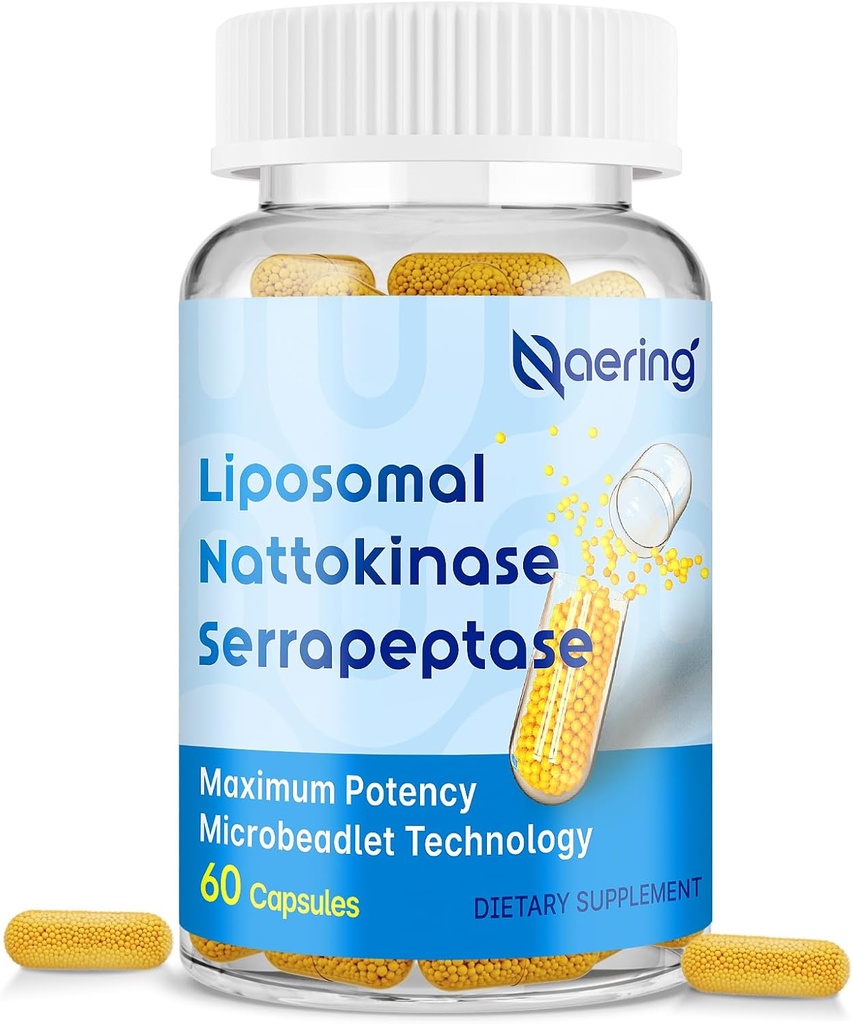 Liposomale Nattokinase 12 000 FU Serrapeptase 360 000 Supplément enzymatique SPU - Enrichi en enzymes synergiques et en mélanges d'éléments nutritifs et d'insuline pour les capsules circulatoires, Gut, Digestion 60 (1 bouteille)