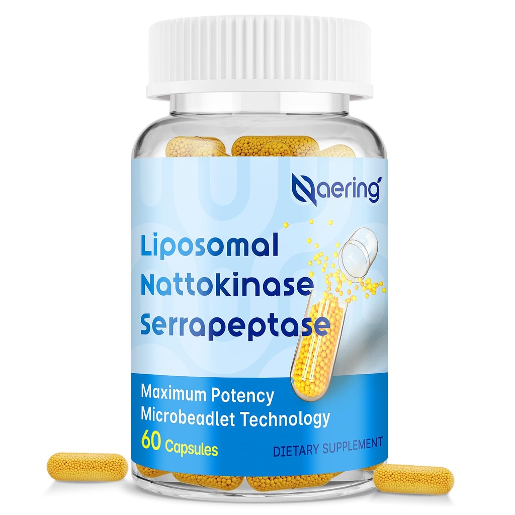 Liposomale Nattokinase 12 000 FU Serrapeptase 360 000 Supplément enzymatique SPU - Enrichi en enzymes synergiques et en mélanges d'éléments nutritifs et d'insuline pour les capsules circulatoires, Gut, Digestion 60 (1 bouteille)