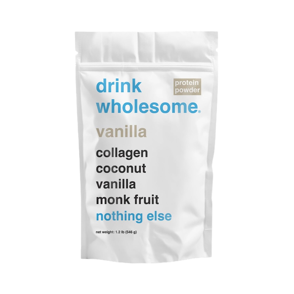 boire de la poudre de protéines de collagène de vanille saine pour les ventres sensibles.