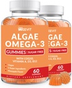 Vegan Omega 3 Gummies, Algae Omega-3 Supplément DHA 240mg, EPA 110mg w/Vitamine B12, CoQ10, Huile de poisson Alternative pour les adultes - Soutien du cerveau, des os, des yeux et de l'immunité