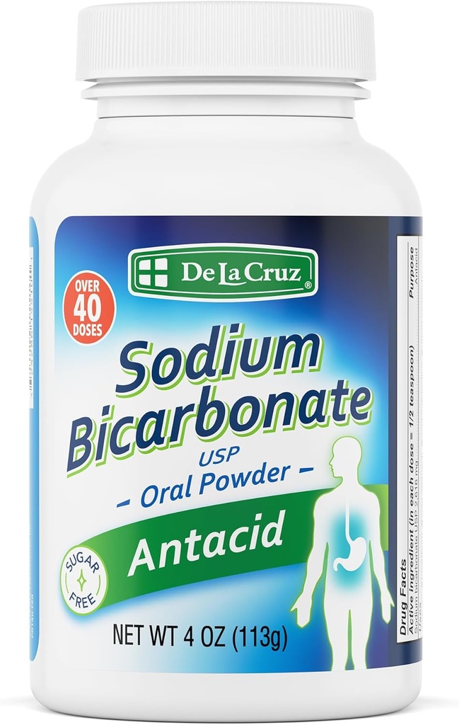 Bicarbonate de sodium pur de La Cruz - USP grade bicarbonate de soude – 100% pur de cuisson soda – poudre antiacide sans aluminium pour brûlures d'estomac et indigestion - emballé aux États-Unis, 4 OZ.