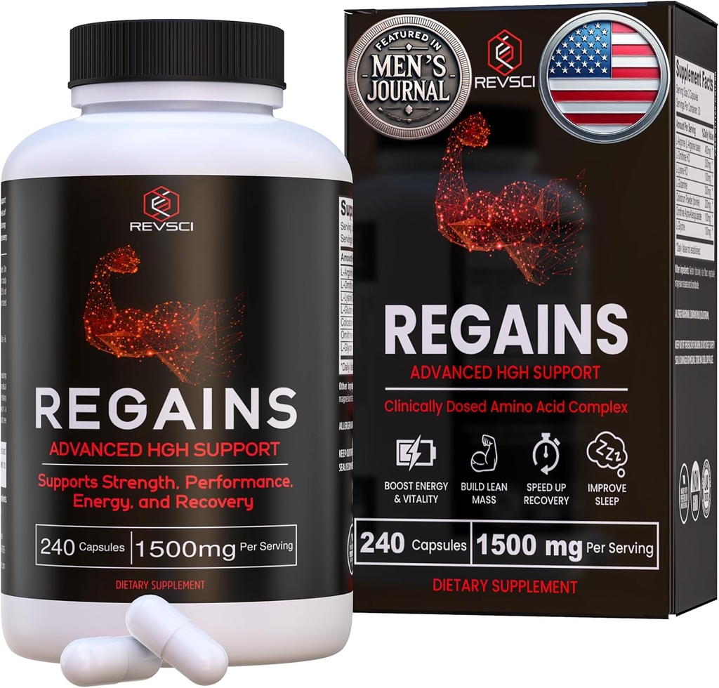 Suppléments HGH pour les hommes et les femmes - Regains Natural Anabolic Muscle Growth Building & Human Growth Hormone pour les hommes, Muscle Builder pour les hommes, Supplément de récupération musculaire après l'entraînement, 240 pilules protéiques