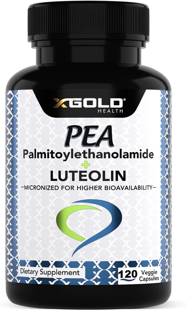 Palmitoyléthanolamide 630 mg + Lutéolin normalisé 98%- Pois micronisés 99% hautement purifiés et biodisponibles - Fabriqué aux États-Unis - Supplément pour hommes et femmes - 120 Capsules de Veggie