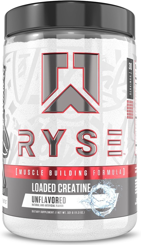 RYSE Creatine chargée pour les hommes et les femmes - Non aromatisé - Formule de construction musculaire avec 3 formes d'électrolytes, Betaine Anhydre et Peak ATP - Soutien de la force, de la puissance et de l'endurance - 30 portions
