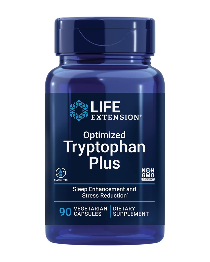 Durée de vie optimisée Tryptophan Plus 1000mg - Supplément L-Tryptophane avec Niacine et L-Lysine pour une réponse saine au sommeil et au stress – Sans gluten, sans OGM, végétarien - 90 Capsules