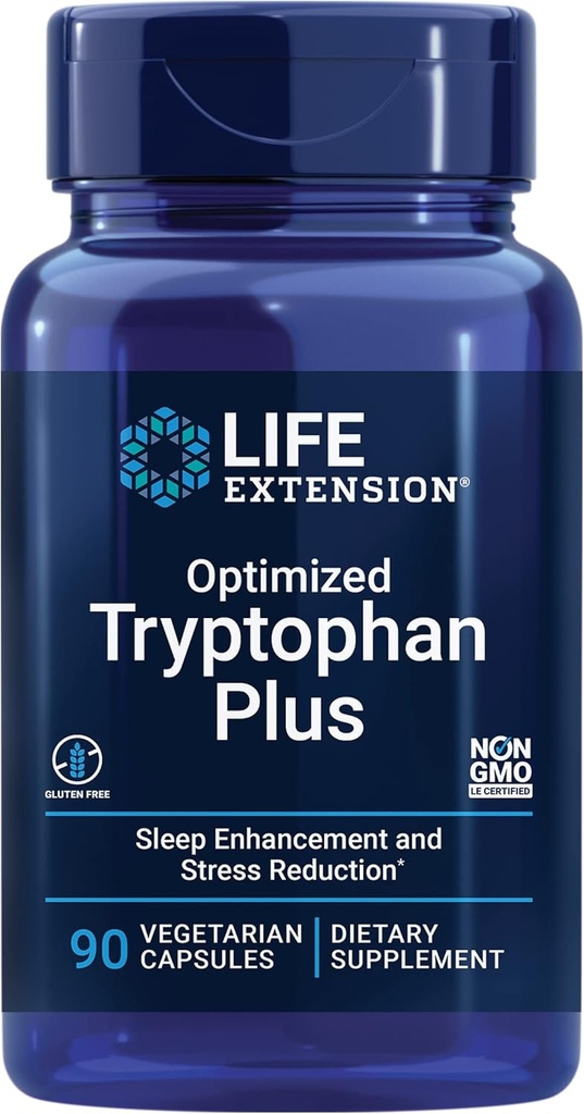 Durée de vie optimisée Tryptophan Plus 1000mg - Supplément L-Tryptophane avec Niacine et L-Lysine pour une réponse saine au sommeil et au stress – Sans gluten, sans OGM, végétarien - 90 Capsules