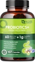 Probiotiques pour les femmes en santé digestive avec fibre prébiotique - Supplément fibreux avec 60 milliards de probiotiques pour la régularité et le nettoyage des intestins - soutient la constipation occasionnelle - 107 Capsules de Veggie