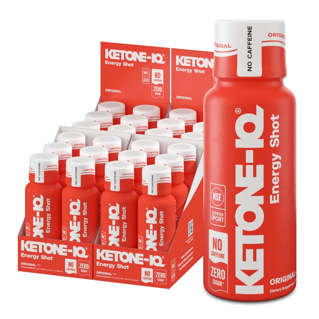 Ketone-IQ No Caffeine Exogenous Ketones Energy Shots - 24 Pack of Caffeine Free Energy Drinks with 10g Ketones - Sugar Free, Salt Free, and All Natural (Original)