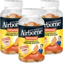 Airborne 750mg Vitamine C Supplément de soutien immunitaire Gommies pour adultes, parfum orange zeste, mélange sans gluten avec des antioxydants puissants Vitamines A C & E, 63 Gommies (3 Pack)
