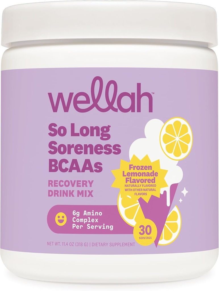 Wellah So Long Soreness BCAA Powder (Frozen Lemonade Flavored) 30 Servings - with Hydration Complex