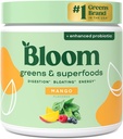 Bloom Nutrition Superfood Greens Poudre, enzymes digestives avec probiotiques et prébiotiques, Gut Health, Bloating Relief pour les femmes, Chlorella, Mélange de jus vert avec poudre de racine de betterave, 30 SVG, Mango