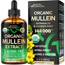 Gouttes de Mullein pour les poumons - USDA Organic Liquid - Supplément d'extrait de Mullein Leaf - Fabriqué aux États-Unis - Lung & Bronchial Cleanse pour les fumeurs - Respiratoire Health Support - Comme Teinture, Thé, Pills - 4 fl oz