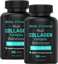 Vitamines vitales Pilules multicollagènes pour femmes et hommes (2-Pack) - Peptides de collagène hydrolysés - Type I, II, III, V, X - Foie herbacée, non-OGM