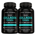 Vitamines vitales Pilules multicollagènes pour femmes et hommes (2-Pack) - Peptides de collagène hydrolysés - Type I, II, III, V, X - Foie herbacée, non-OGM