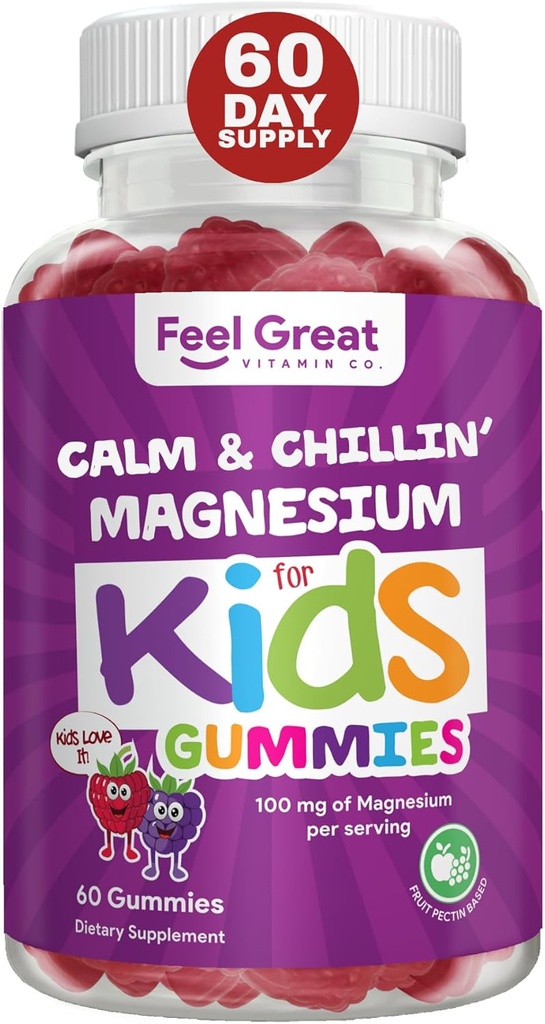 Se sentir grand enfants calme Magnésium Gummies - Supplément de magnésium pour les enfants - Magnésium Citrate Gummies - 60 Compte