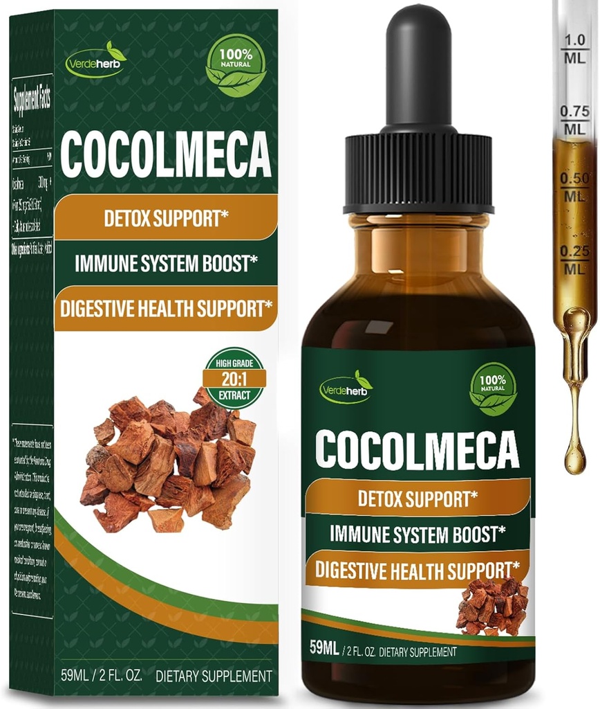Cocolmeca gouttes liquides d'écorce, supplément d'extrait d'herbe naturelle pour le nettoyage du corps de la désintoxication, système immunitaire Boost & santé digestive. Gotas de Cocolmeca 2oz