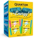 Carré d'énergie quantique - Barre d'énergie avec caféine et 10g de protéines, Snack santé sur le pouce - végétalien, sans gluten, sans soja et sans lait - Variété 4-Pack