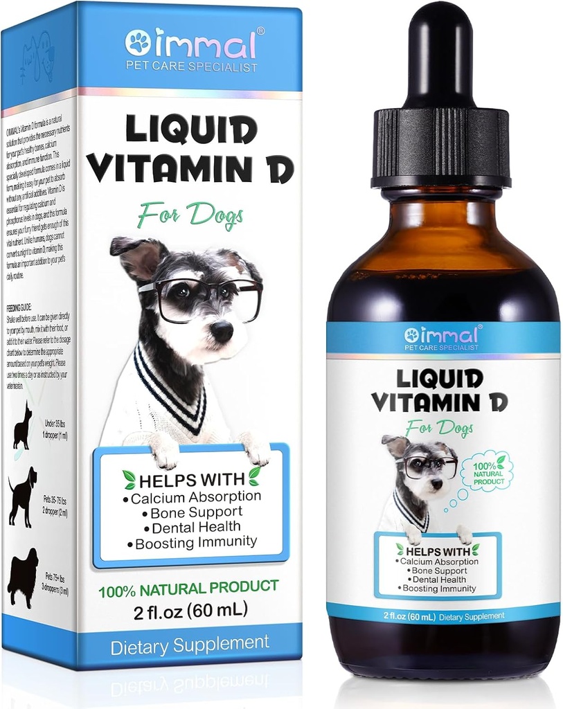 Vitamine D pour chiens, Vitamines D pour chiens, Vitamines D pour chiens favorisent l'absorption de calcium, soutient la santé de la hanche et des articulations et la santé dentaire des chiens - Suppléments pour animaux Vitamines D liquides, Saveur de bacon - 2 Fl Oz