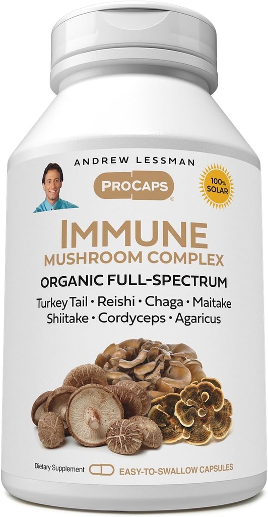 ANDREW LESSMAN Immune Mushroom Complex 30 Capsules – Organic Full Spectrum Blend of Seven Mushrooms – Supports Healthy Immune Function – No Additives. Mushroom Complex Supplement