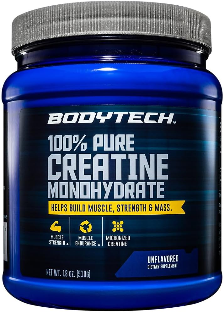 BODYTECH 100% poudre monohydratée de créatine pure - Creatine micronisée premium pour renforcer la force et la performance musculaires - soutient les muscles, la récupération et l'exercice accru (18oz/102)