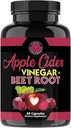 Suppléments en colère Vinaigre de cidre de pomme + Capsules de poudre de betterave, ACV pur Beetroot 1000mg par portion, santé digestive pour les hommes et les femmes (60ct, 1-Mois)