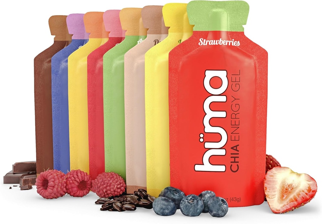 Huma Chia gel d'énergie, variété 24-pack - Stomach Friendly, Gels d'énergie alimentaire réelle
