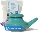 Baraka Neti Pot Tool Kit - Solution de ronflement et saline, Lave-vaisselle en céramique artisanale Coffre-fort avec sel de mer minérale 2oz pour nettoyage du nez et rinçage du sinus parfait pour le soulagement de l'allergie chez les adultes et les enfants (Jade)