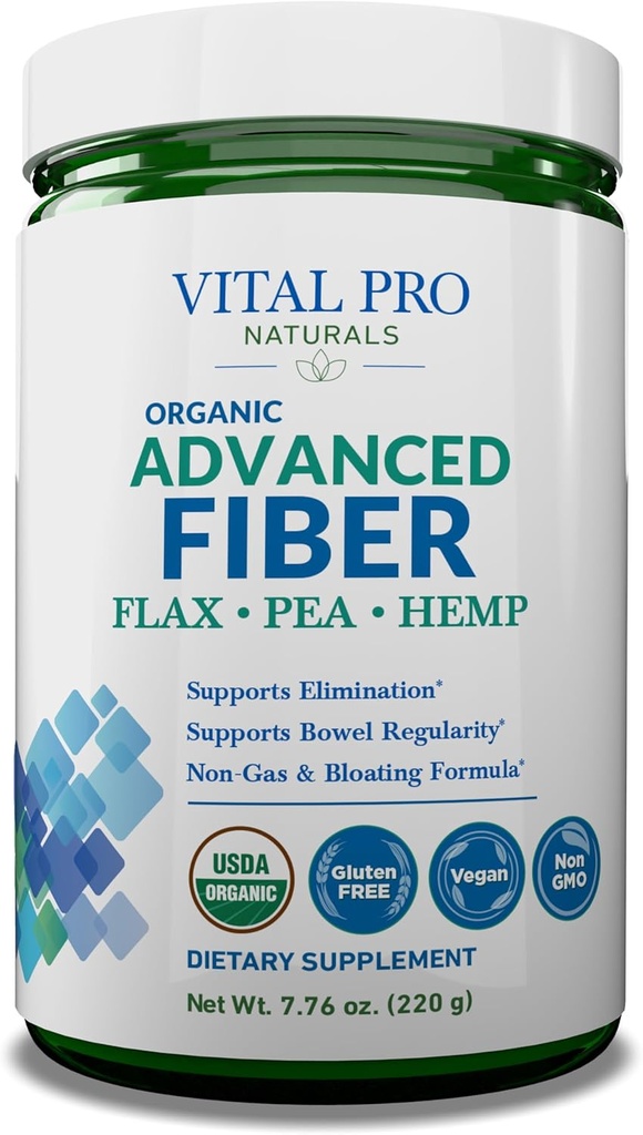 Vital Pro Naturals - Poudre de fibre avancée, supplément de fibre soluble et insoluble avec du lin, du pois et du chanvre, supplément alimentaire quotidien biologique soutient la régularité digestive Gut 7,76 oz
