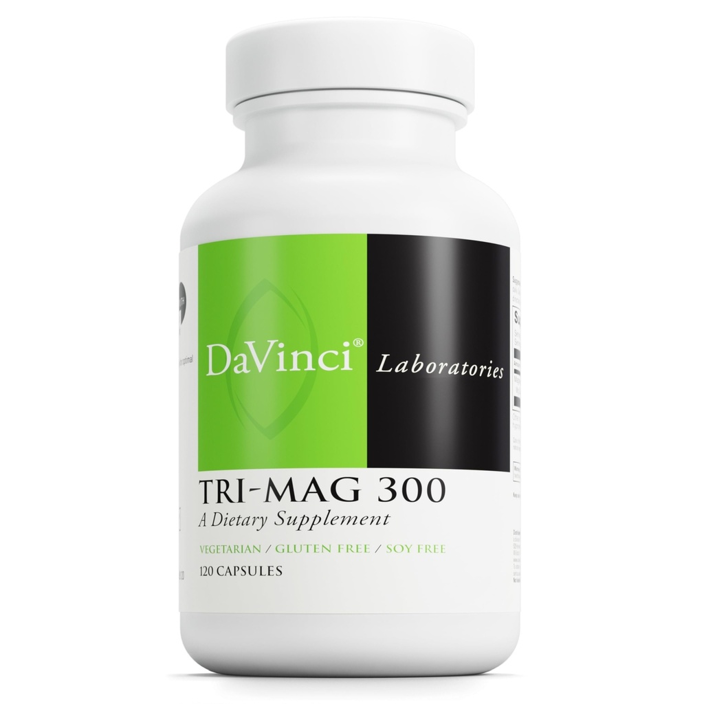 DAVINCI Tri-Mag 300 - Complexe Triple avec Magnésium Glycinate, Taurinate et Malate - Supplément de Magnésium Calme pour le Sommeil - Formule de support Nerve - 120 Capsules (30 portions)