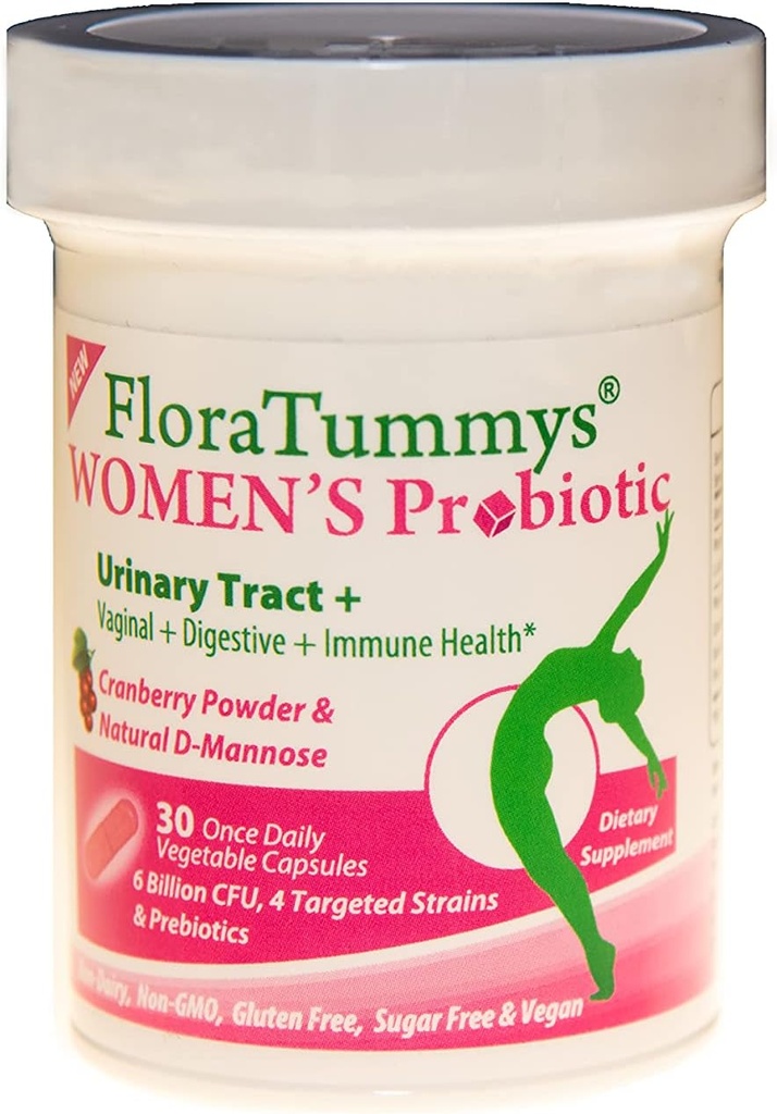 FloraTummys Women's Probiotic, Urinary Tract Digestive Immune System Health, Cranberry Powder, Kosher Certified, Non-Dairy, Gluten Free, Non-GMO