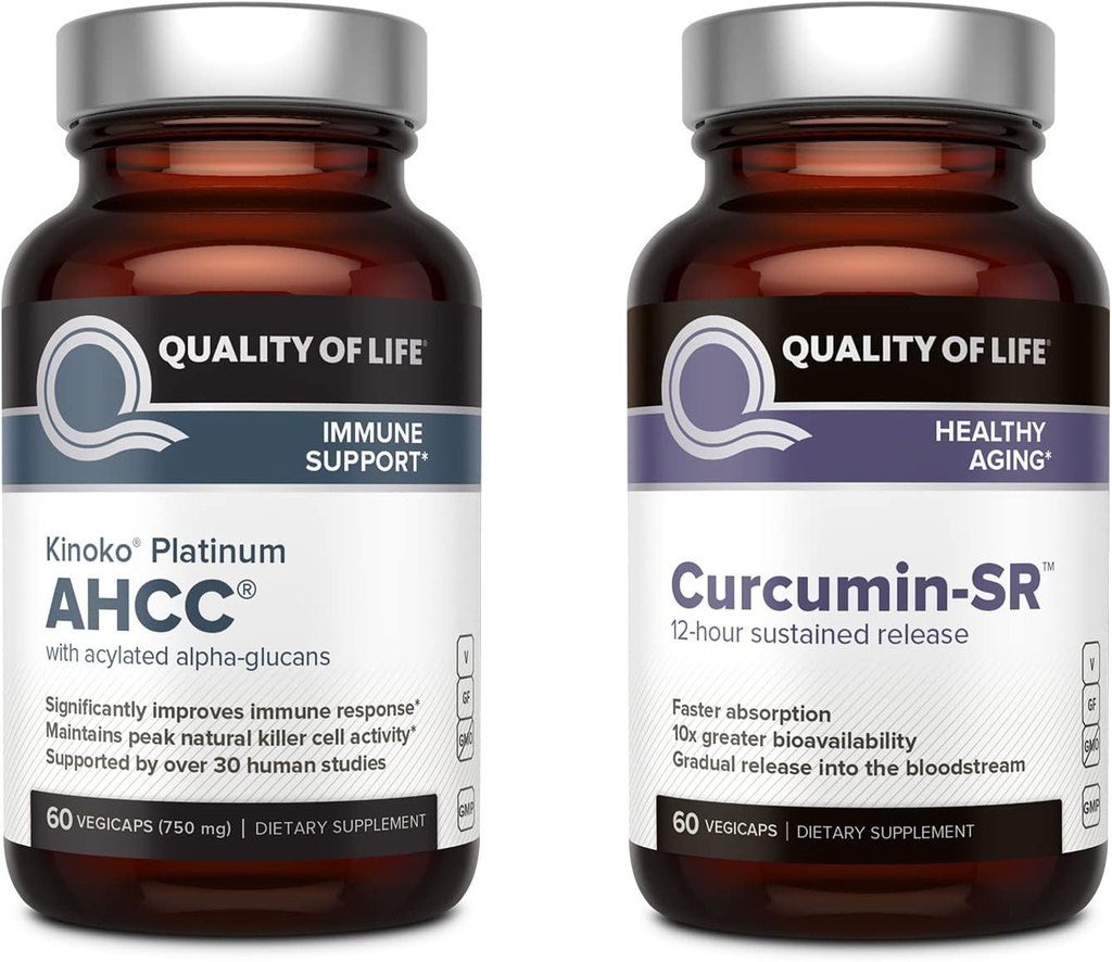 Qualité de vie Kinoko Platinum AHCC Extrait de champignons et Curcumine microactive SR - Immune Bundle