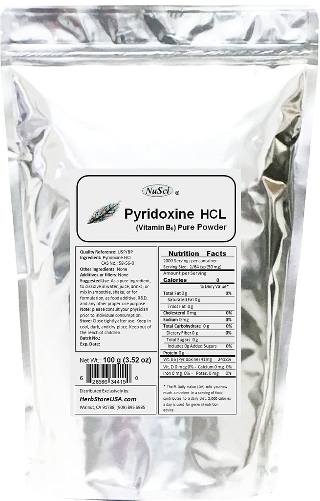 Pyridoxine HCl Vitamine B6 Poudre pure 100g (3,52 oz)