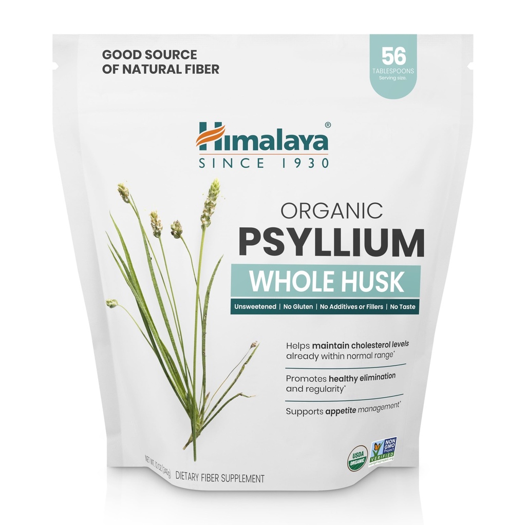 Himalaya Organic Psyllium Whole Husk, complément naturel quotidien de fibre, régularité, gestion de l'appétit, USDA certifié biologique, non-OGM, 56-tablespoon Supply, non aromatisé, 12 Oz